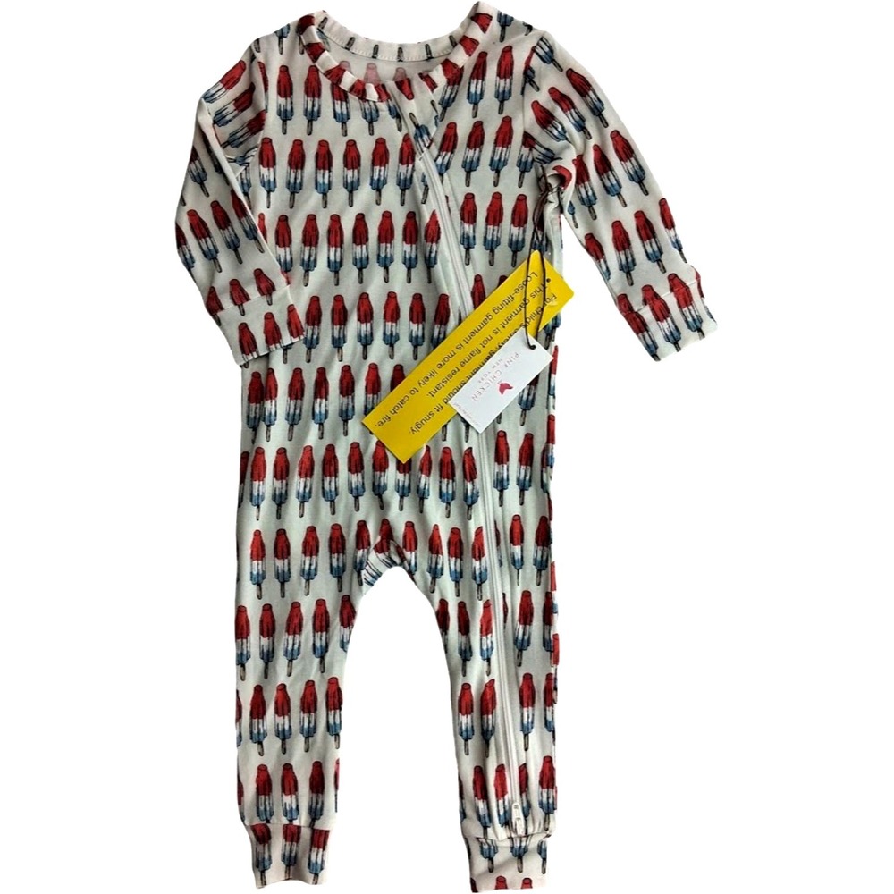 Pink Chicken Baby Bamboo Romper 6 9 12 Mos Mini Rocket‎ Pop Sleeper Popsicle NWT